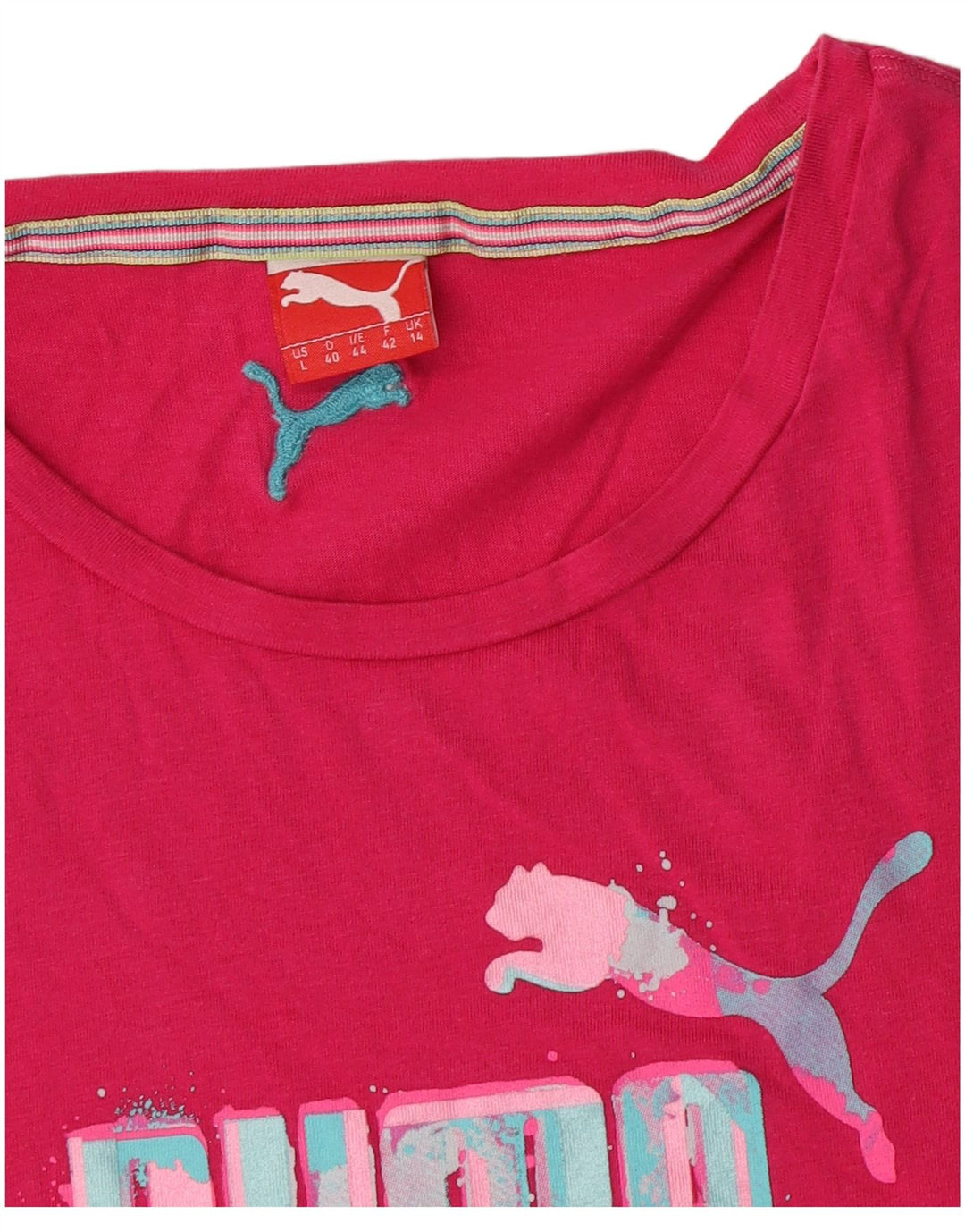 Puma Womens Graphic T-Shirt Top UK 14 Medium Pink