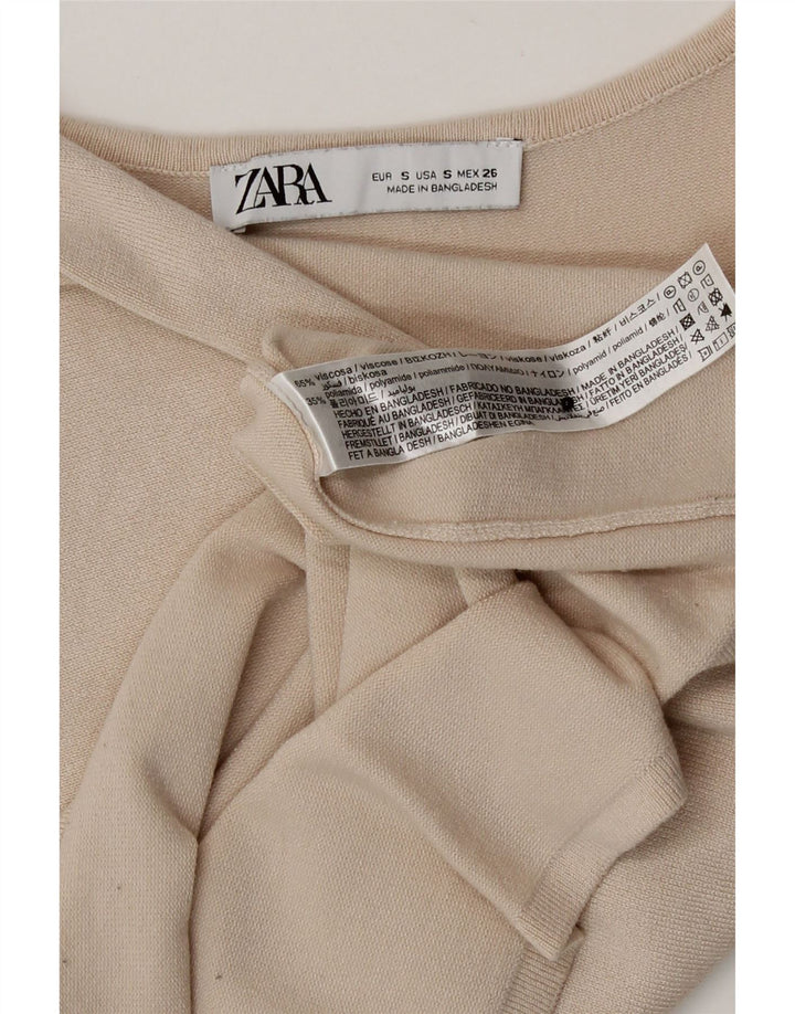 Zara Womens Crop One Shoulder Top UK 8 Small Beige Viscose