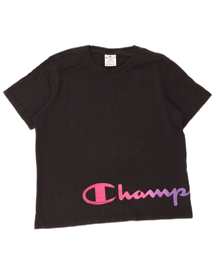Champion Womens Graphic T-Shirt Top UK 14 Large Black