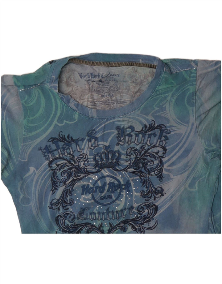 HARD ROCK CAFE Womens Couture Graphic T-Shirt Top UK 8 Small Blue Tie Dye