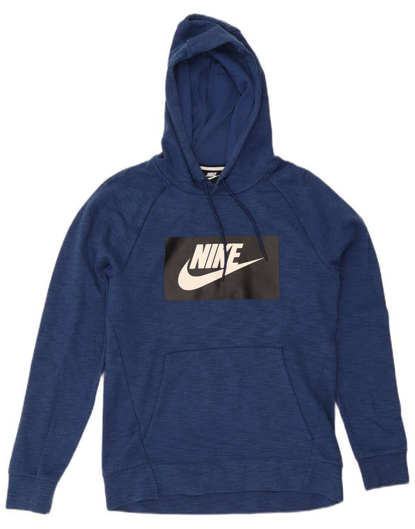 Nike Mens Graphic Hoodie Jumper Small Navy Blue Flecked Cotton