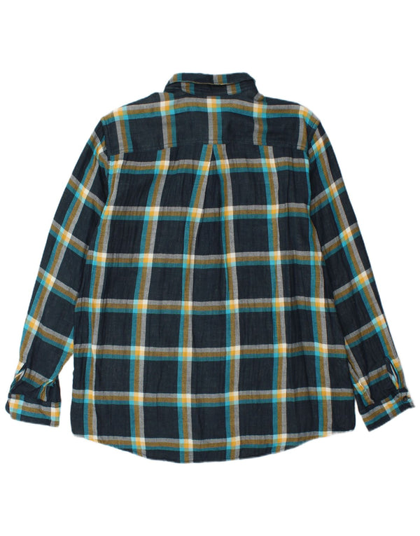 EDDIE BAUER Womens Flannel Shirt UK 16 Large Navy Blue Check Cotton