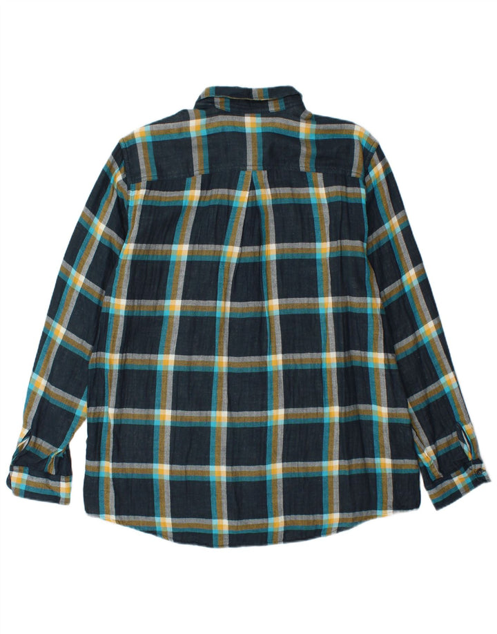 EDDIE BAUER Womens Flannel Shirt UK 16 Large Navy Blue Check Cotton