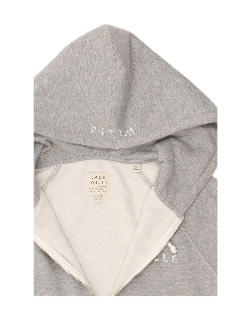 JACK WILLS Womens Graphic Zip Hoodie Sweater UK 12 Medium Grey Cotton | Vintage Jack Wills | Thrift | Second-Hand Jack Wills | Used Clothing | Messina Hembry 