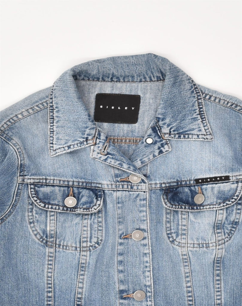 SISLEY Womens Denim Jacket UK 12 Medium Blue Cotton | Vintage Sisley | Thrift | Second-Hand Sisley | Used Clothing | Messina Hembry 