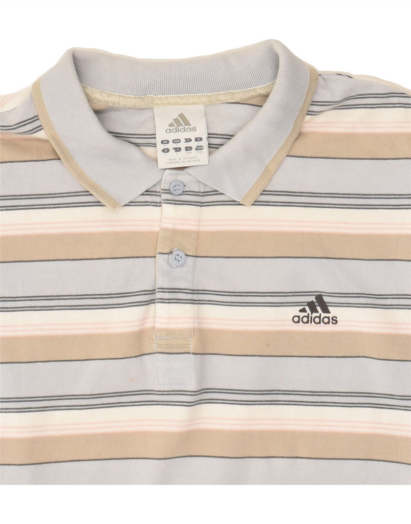 ADIDAS Mens Polo Shirt Large Grey Striped | Vintage Adidas | Thrift | Second-Hand Adidas | Used Clothing | Messina Hembry 