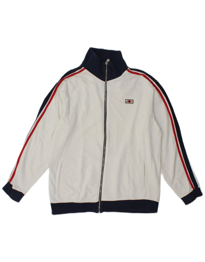 Asics Mens Tracksuit Top Jacket Large White Colourblock Cotton