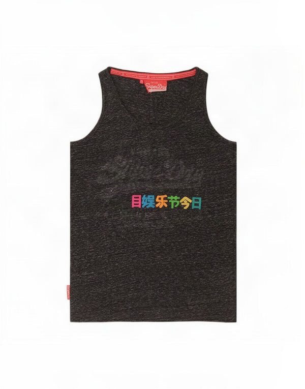 Superdry Womens Graphic Vest Top UK 10 Small Grey Flecked Polyester