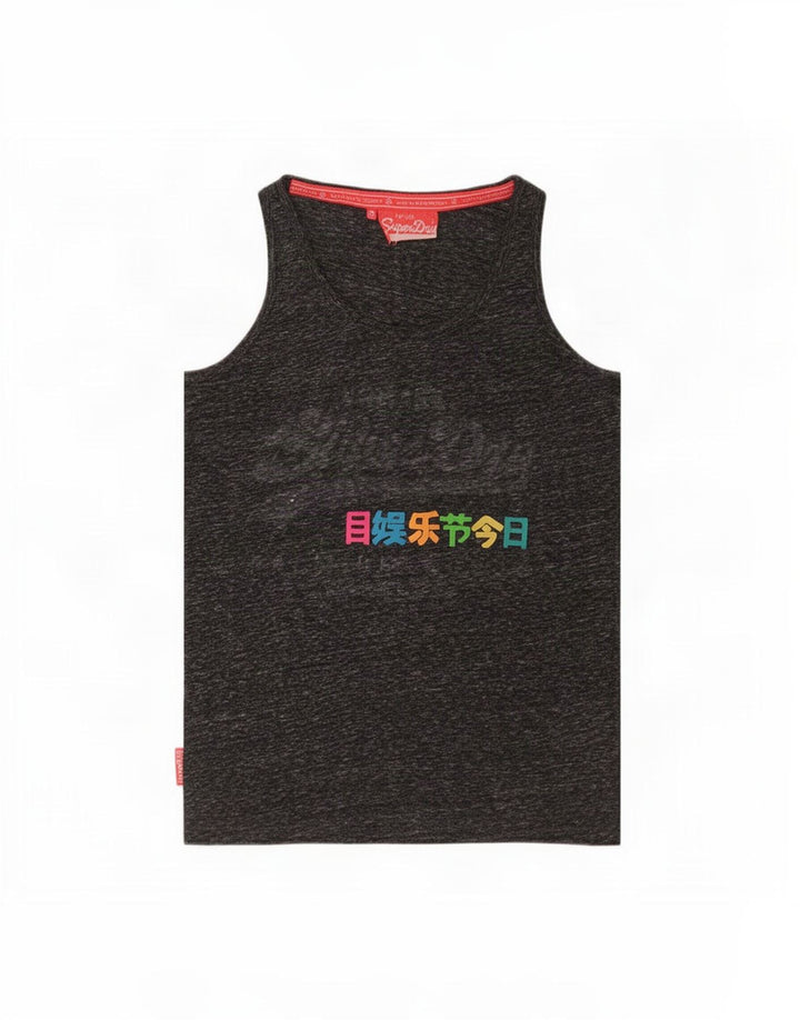 Superdry Womens Graphic Vest Top UK 10 Small Grey Flecked Polyester