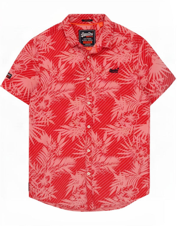 Superdry Mens Hawaiian Short Sleeve Shirt Large Red Floral Cotton