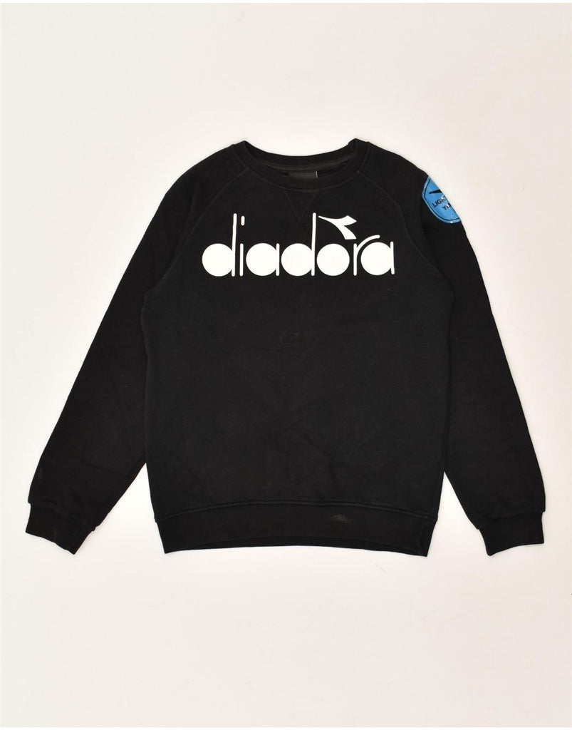 DIADORA Boys Graphic Sweatshirt Jumper 10-11 Years Black Cotton | Vintage Diadora | Thrift | Second-Hand Diadora | Used Clothing | Messina Hembry 