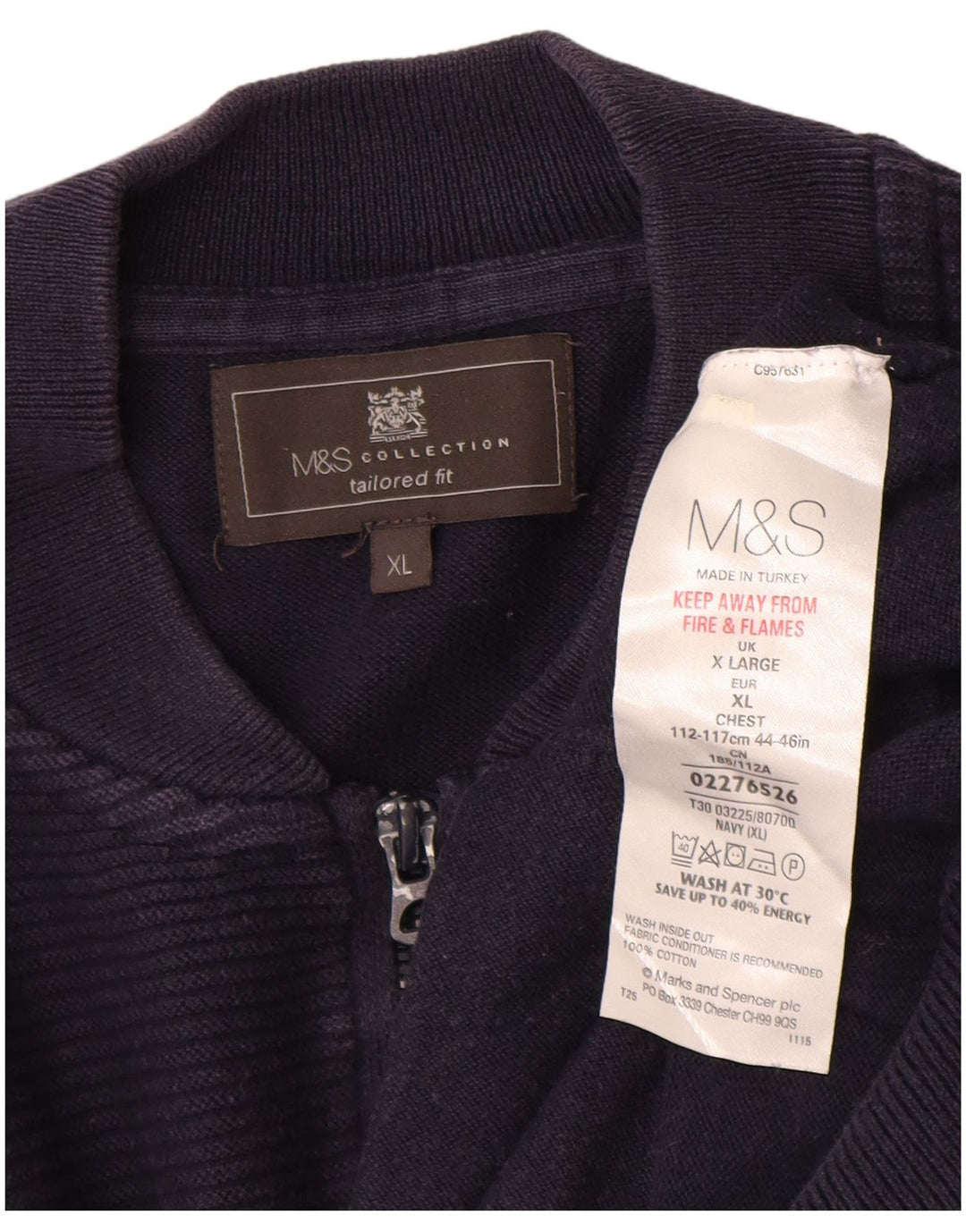 Marks & Spencer Mens Tailored Fit Full Zip Cardigan Sweater XL Navy Blue