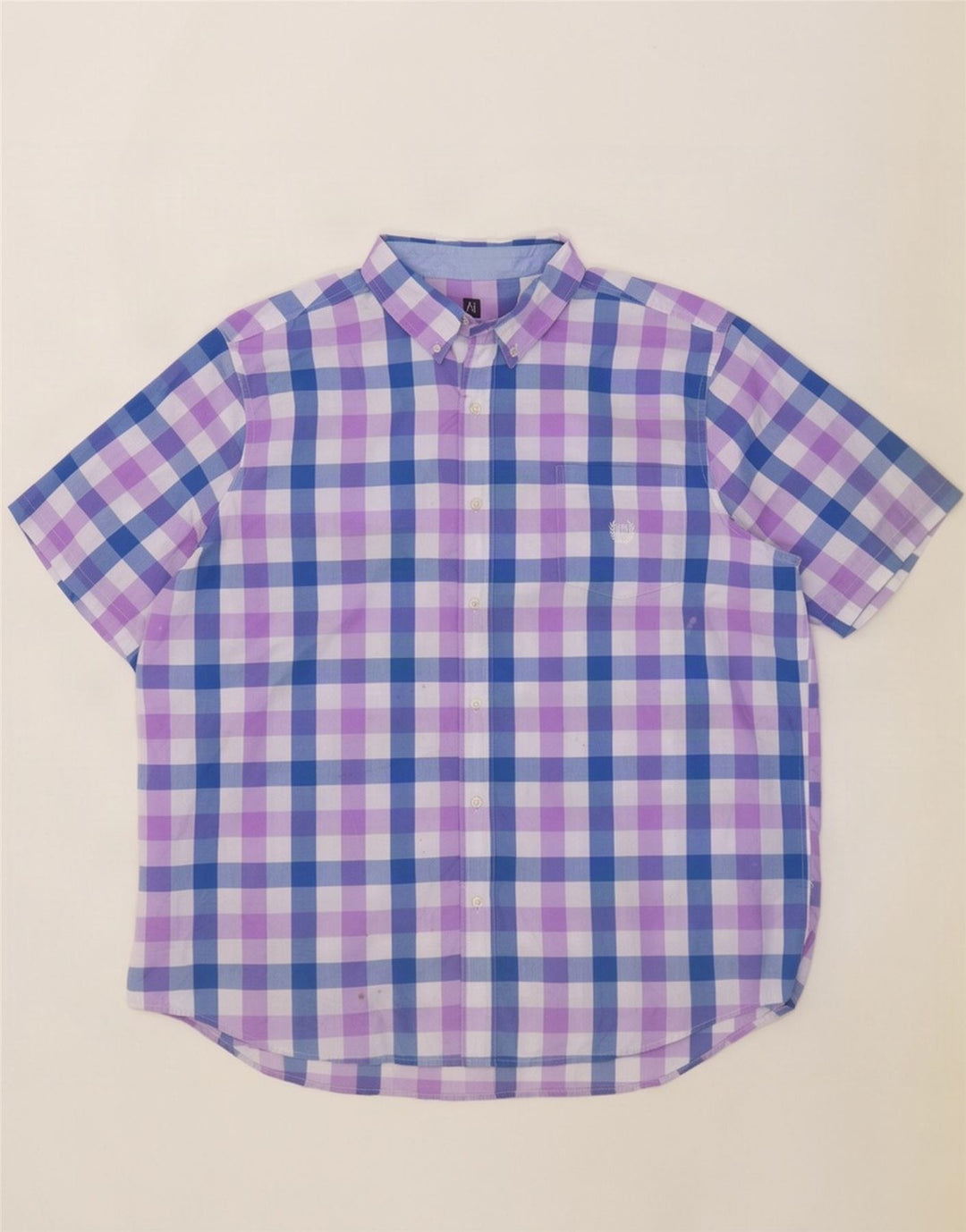 Chaps Mens Easy Care Short Sleeve Shirt 2XL Blue Gingham Cotton