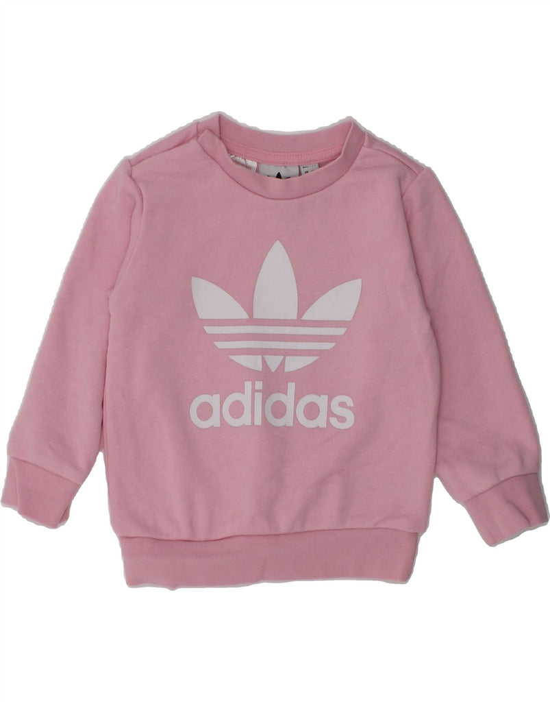 ADIDAS Baby Girls Graphic Sweatshirt Jumper 9-12 Months Pink Cotton | Vintage Adidas | Thrift | Second-Hand Adidas | Used Clothing | Messina Hembry 
