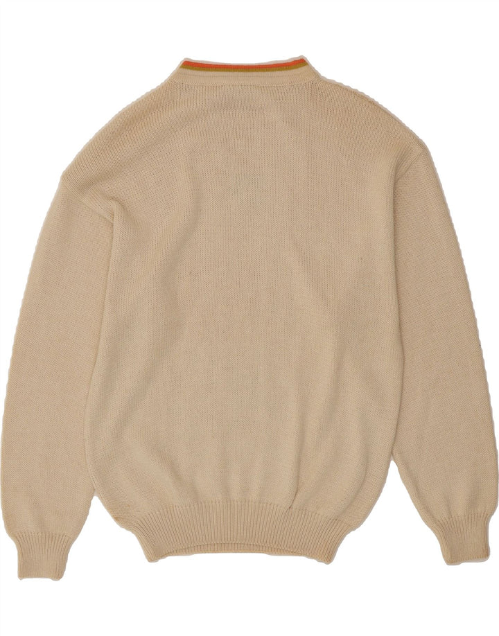 ALCATRAZ Womens Crew Neck Jumper Sweater UK 14 Medium Beige Argyle/Diamond Vintage Alcatraz and Second-Hand Alcatraz from Messina Hembry 