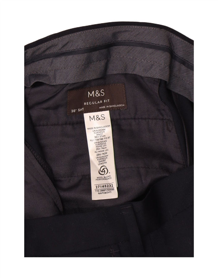 Marks & Spencer Mens Regular Fit Suit Trousers W38 L29 Navy Blue Wool