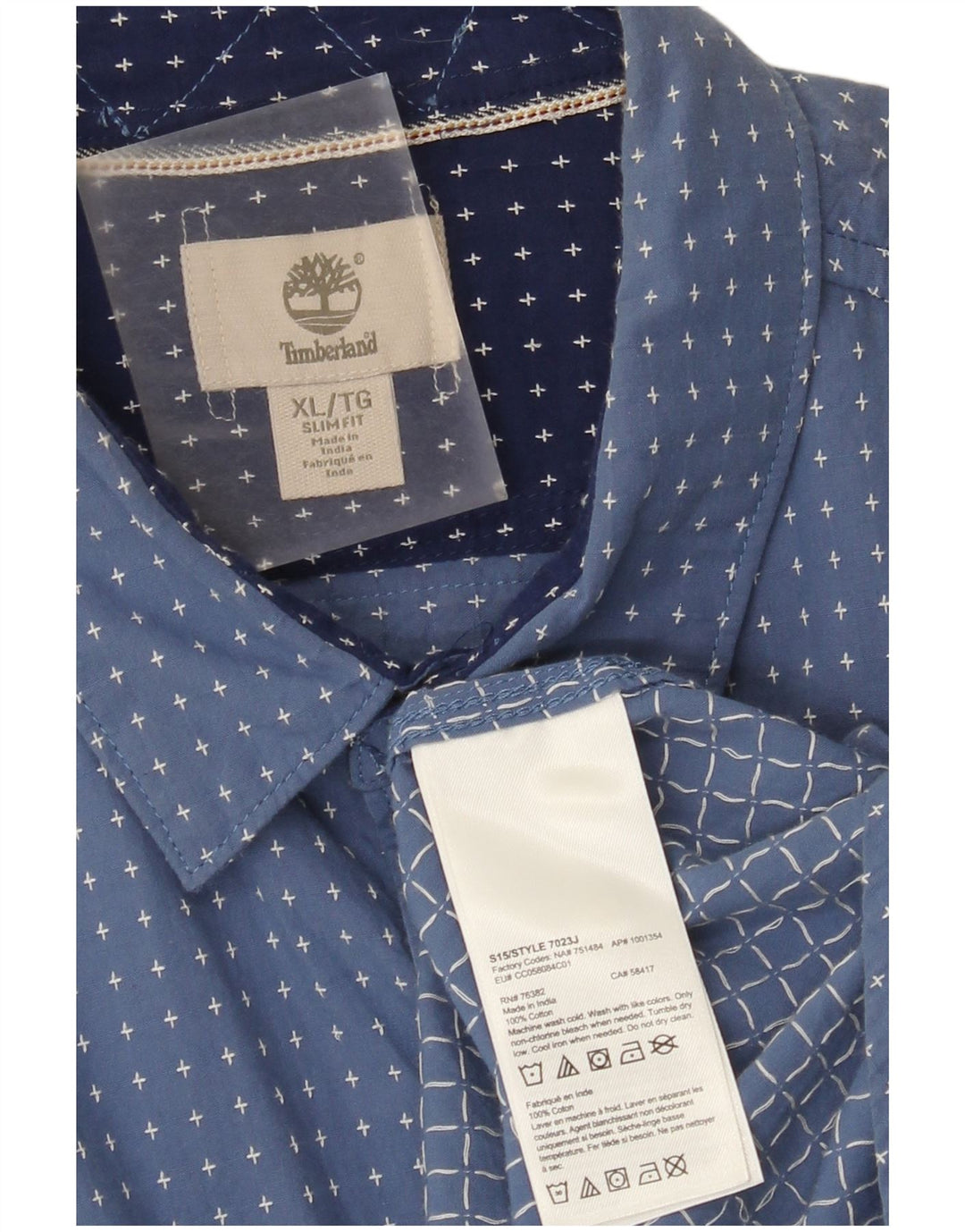 Timberland Mens Abstract Pattern Slim Fit Shirt XL Blue Cotton
