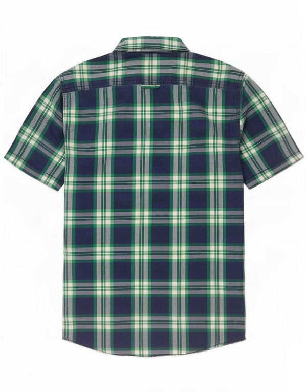 Superdry Mens Short Sleeve Shirt 2XL Navy Blue Check Cotton