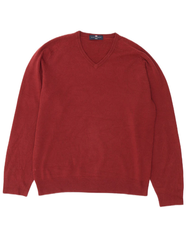 Marks & Spencer Mens Blue Harbour V-Neck Jumper Sweater Medium Burgundy