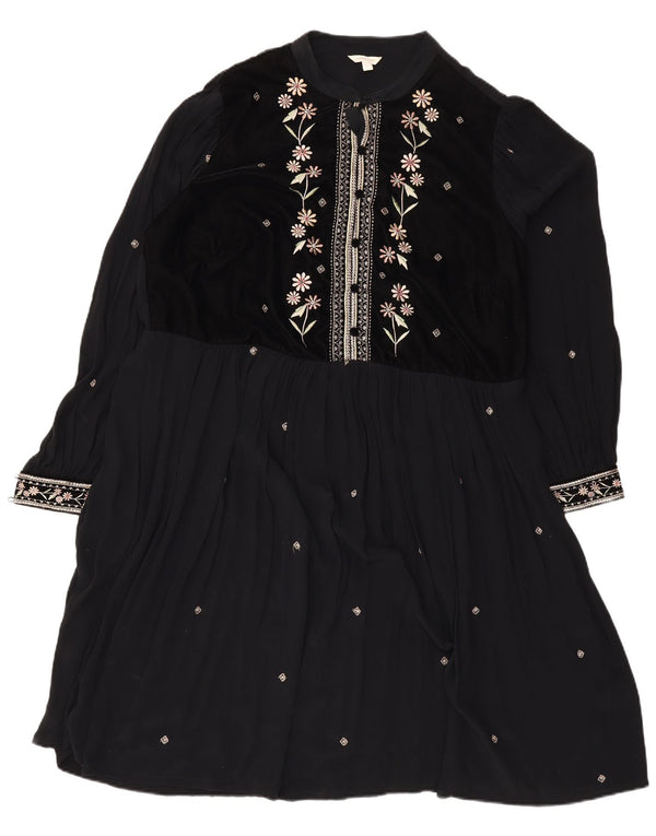 Monsoon Womens Long Sleeve A-Line Dress UK 18 XL Black Floral Polyester