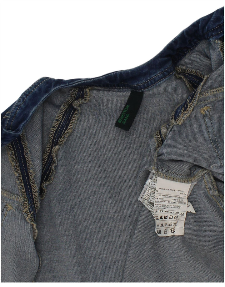 Benetton Girls Denim Jacket 6-7 Years Small Blue Cotton