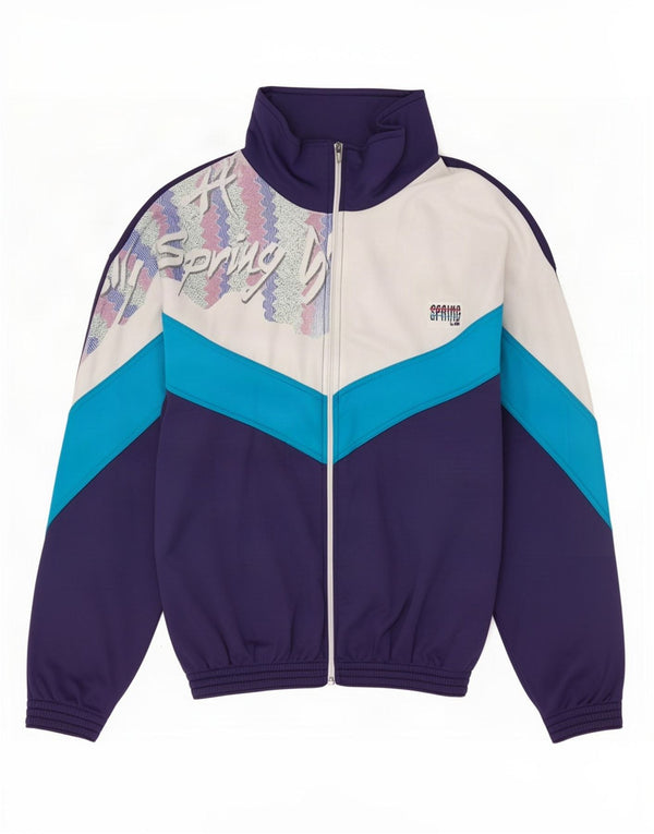Vintage Mens Graphic Tracksuit Top Jacket Large Navy Blue Colourblock