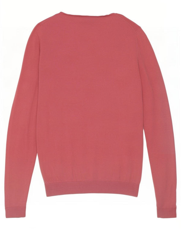 Massimo Dutti Womens V-Neck Jumper Sweater UK 12 Medium Pink Silk