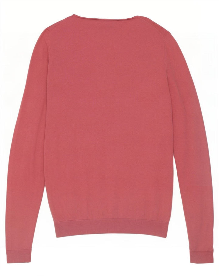 Massimo Dutti Womens V-Neck Jumper Sweater UK 12 Medium Pink Silk