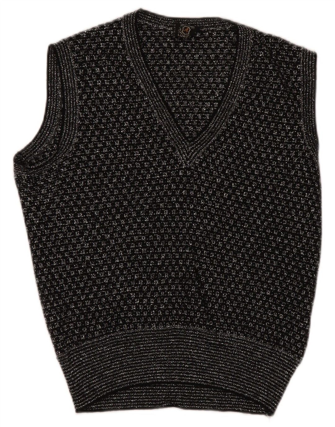 Vintage Womens Vest Tank Top UK 14 Medium Black Geometric