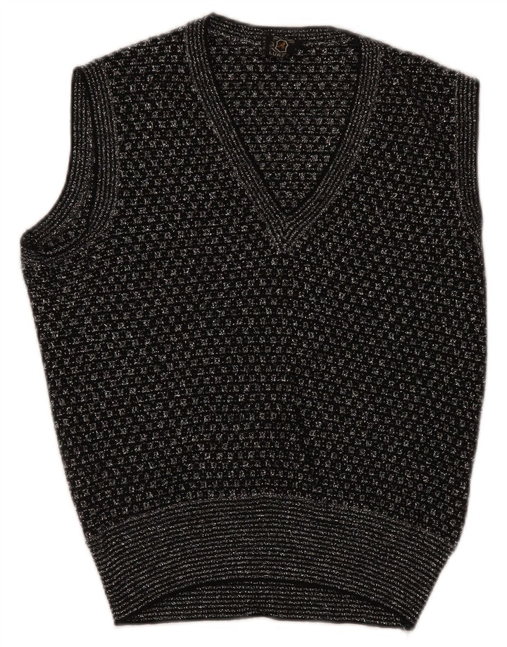 Vintage Womens Vest Tank Top UK 14 Medium Black Geometric
