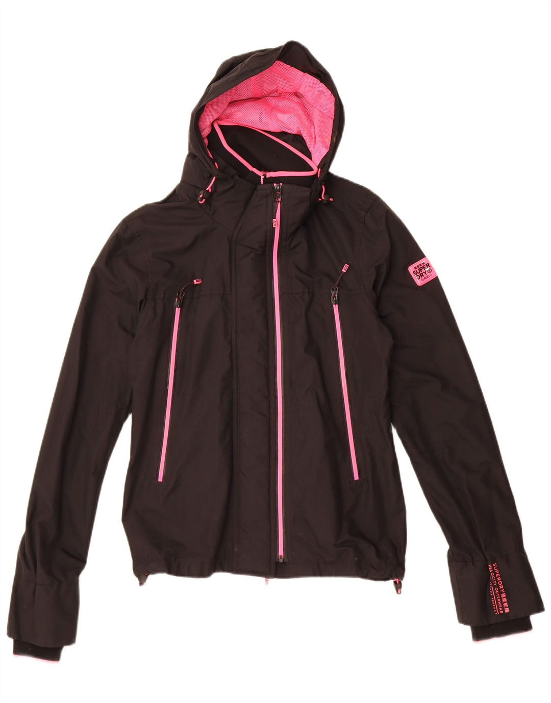 Superdry Womens Windcheater Hooded Windbreaker Jacket UK 12 Medium Black