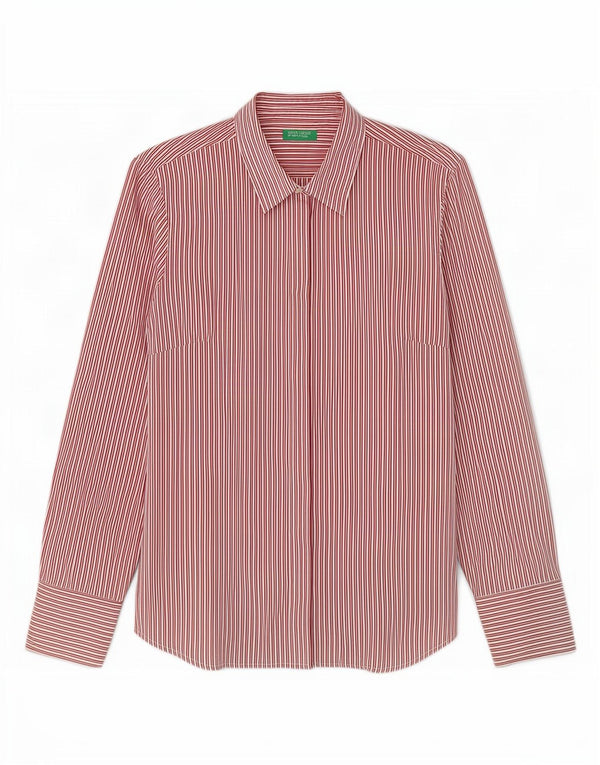 Benetton Womens Shirt UK 14 Large Red Pinstripe