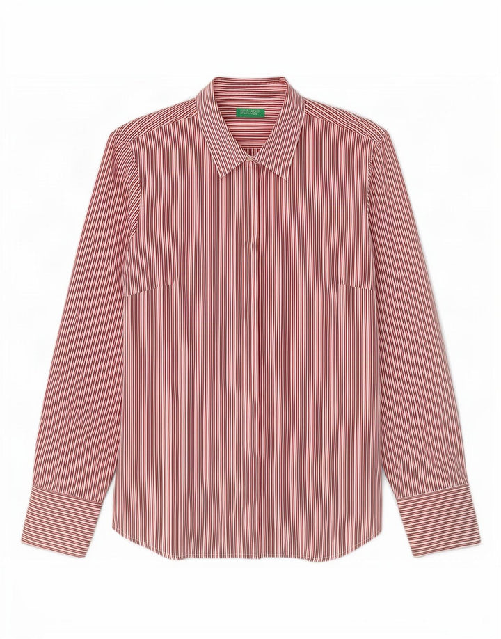 Benetton Womens Shirt UK 14 Large Red Pinstripe