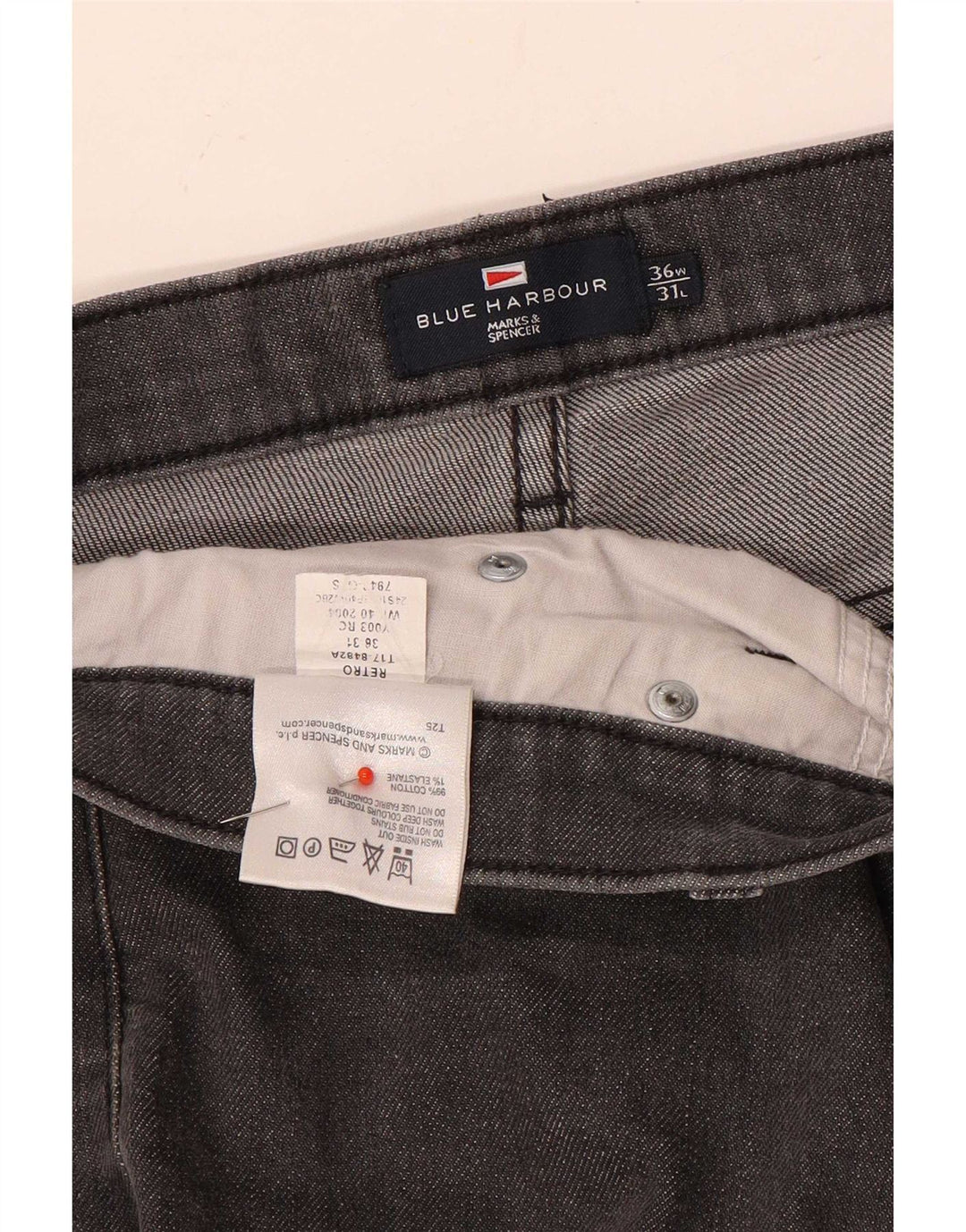 Marks & Spencer Mens Blue Harbour Straight Jeans W36 L31 Grey Cotton