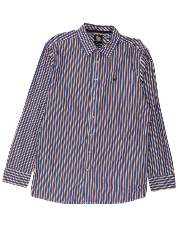 Crew Clothing Mens Tailored Fit Shirt XL Navy Blue Striped Cotton