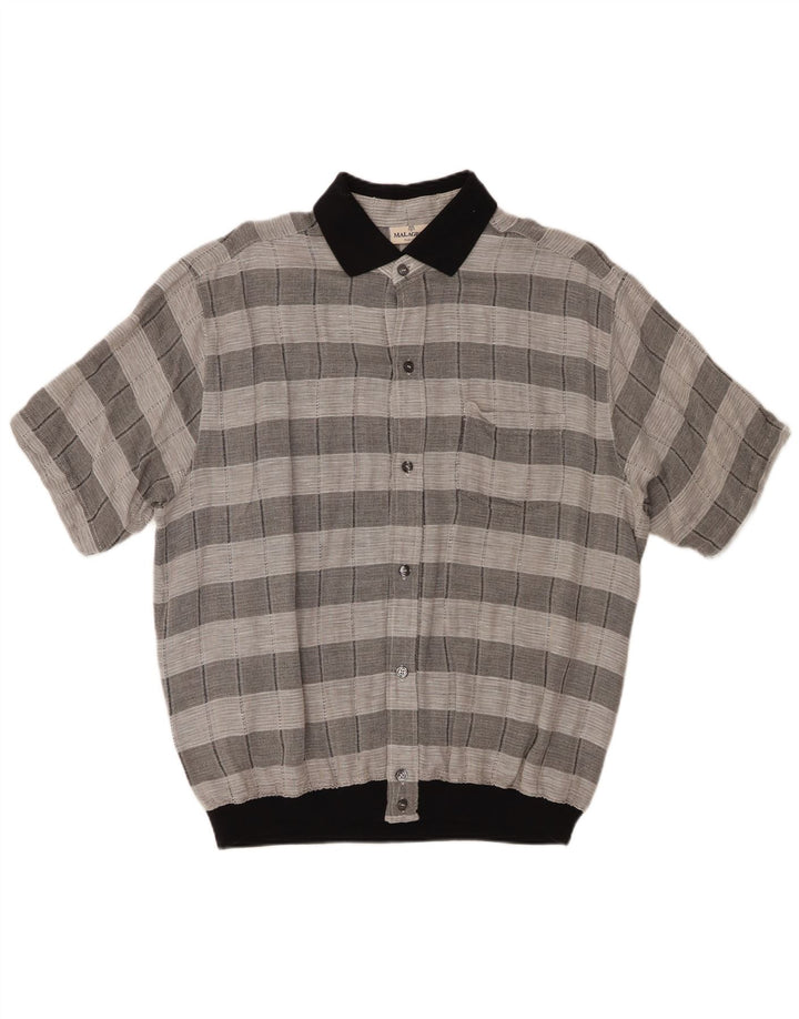 MALAGRIDA Mens Short Sleeve Shirt XL Grey Check Cotton