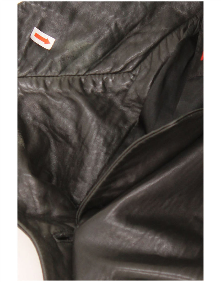 MAURITIUS Womens 3 Button Leather Blazer Jacket UK 18 XL Black Leather