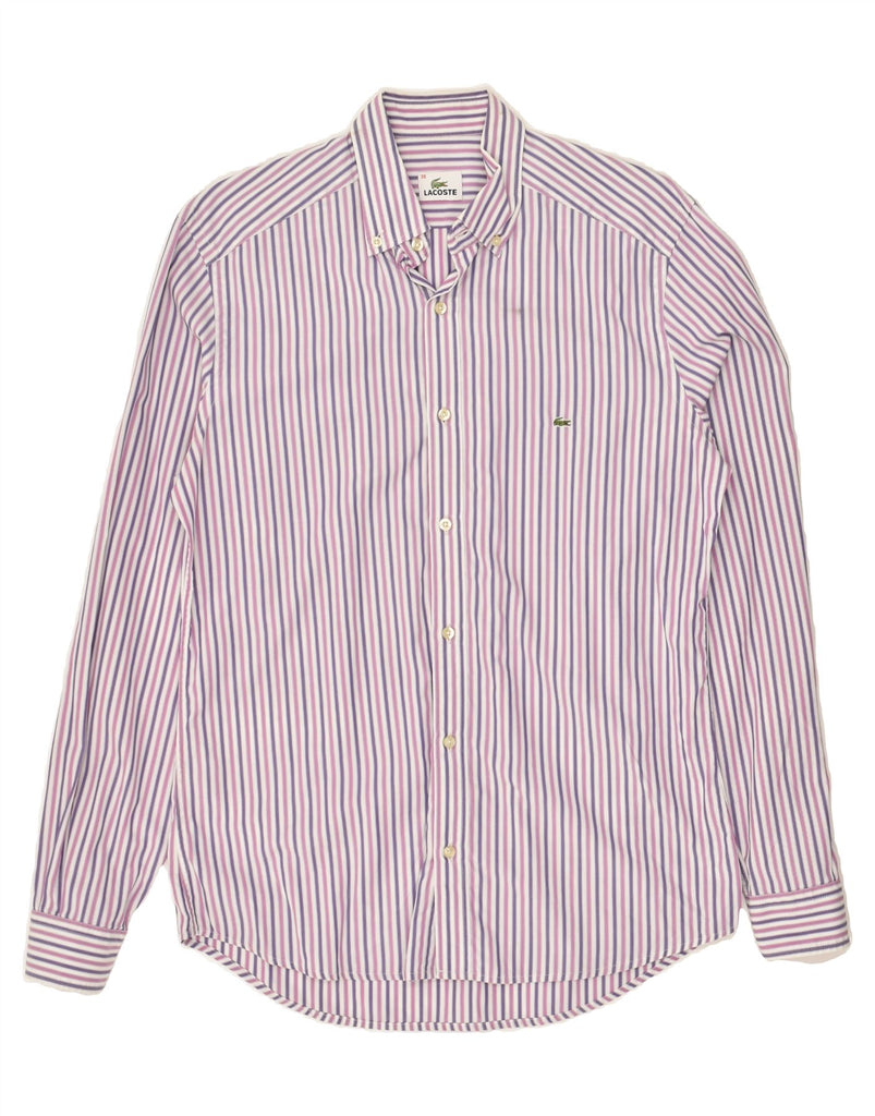 LACOSTE Mens Shirt Size 39 Medium Purple Striped Cotton | Vintage Lacoste | Thrift | Second-Hand Lacoste | Used Clothing | Messina Hembry 