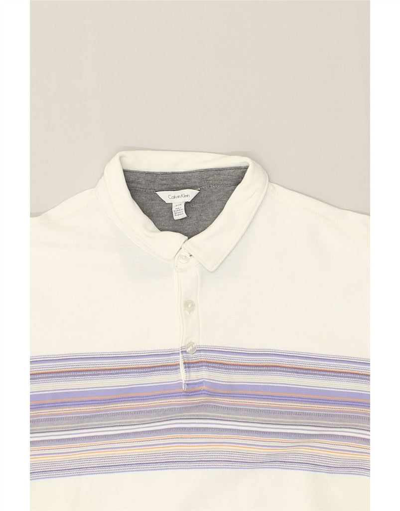 CALVIN KLEIN Mens Polo Shirt Medium White Striped | Vintage Calvin Klein | Thrift | Second-Hand Calvin Klein | Used Clothing | Messina Hembry 