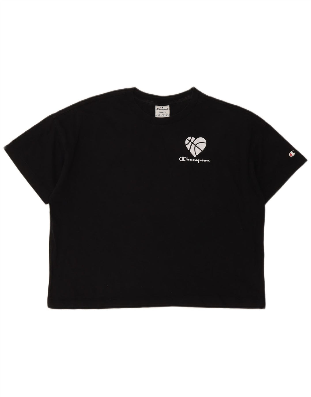 CHAMPION Womens Crop Oversized Graphic T-Shirt Top UK 10 Small Black