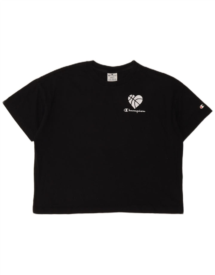 CHAMPION Womens Crop Oversized Graphic T-Shirt Top UK 10 Small Black
