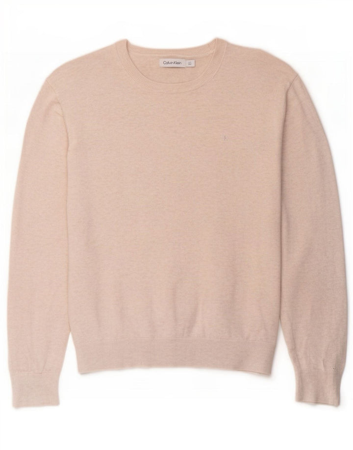 Calvin Klein Mens Crew Neck Jumper Sweater Large Beige Cotton