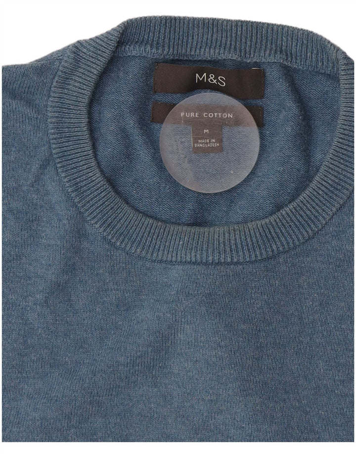 Marks & Spencer Mens Crew Neck Jumper Sweater Medium Blue Cotton