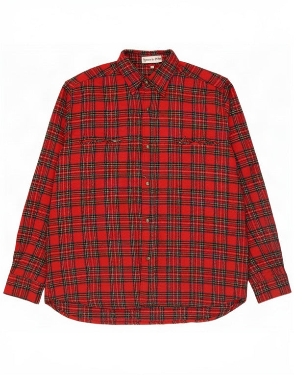 Vintage Mens Overshirt Shirt Size 43 Large Red Plaid Acrylic