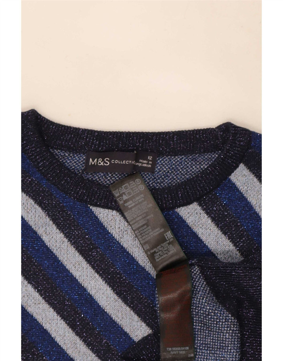 Marks & Spencer Womens Boat Neck Jumper Sweater UK 12 Medium Navy Blue
