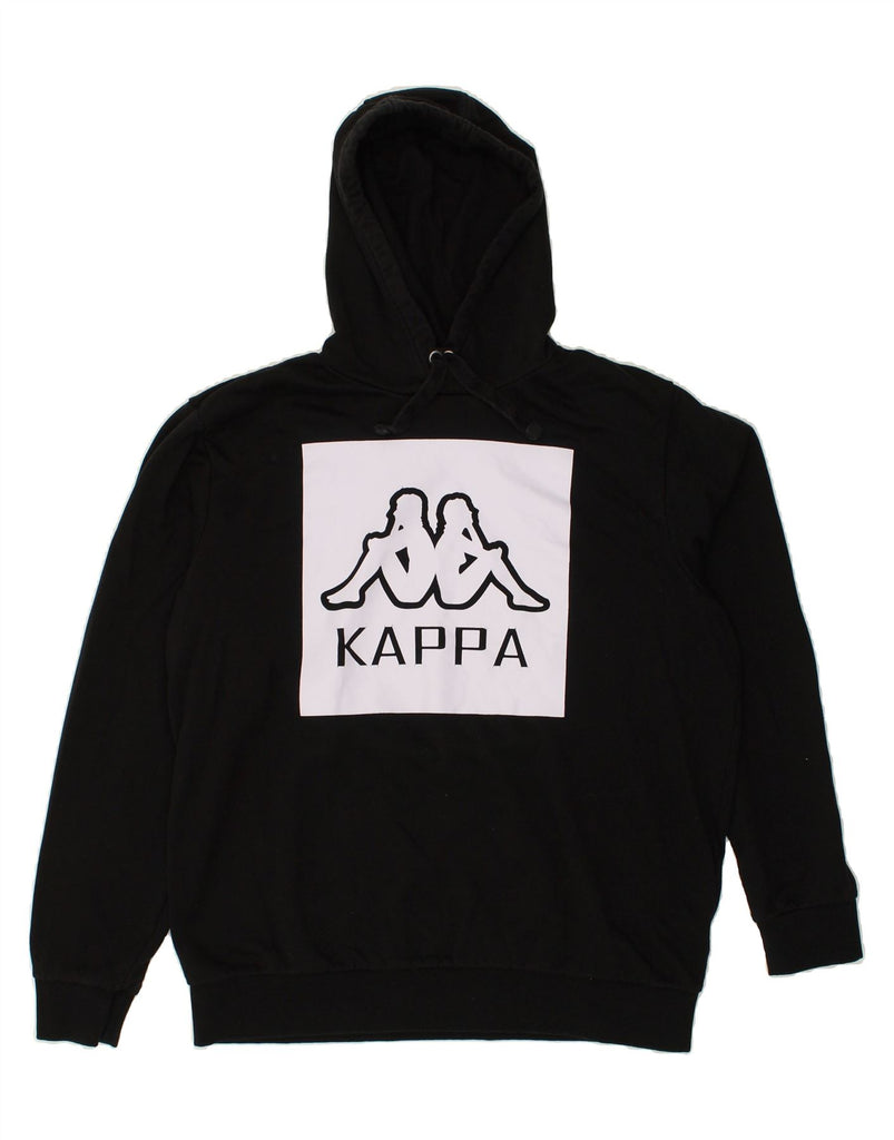 KAPPA Mens Graphic Hoodie Jumper XL Black Cotton | Vintage Kappa | Thrift | Second-Hand Kappa | Used Clothing | Messina Hembry 