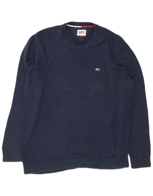 Tommy Hilfiger Mens Crew Neck Jumper Sweater Large Navy Blue Cotton