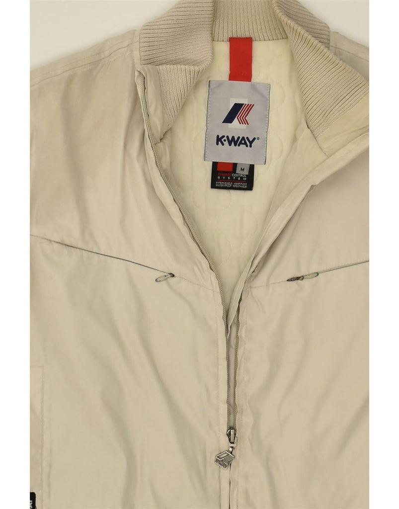 K-WAY Womens Bomber Jacket UK 14 Medium Beige Polyester | Vintage K-Way | Thrift | Second-Hand K-Way | Used Clothing | Messina Hembry 