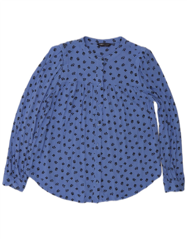 Marks & Spencer Womens Shirt Blouse UK 10 Small  Blue Floral Viscose