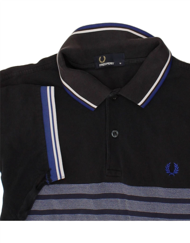 FRED PERRY Mens Polo Shirt Medium Navy Blue Striped Cotton Vintage Fred Perry and Second-Hand Fred Perry from Messina Hembry 